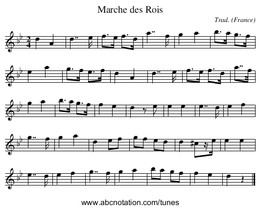 Marche des Rois - staff notation