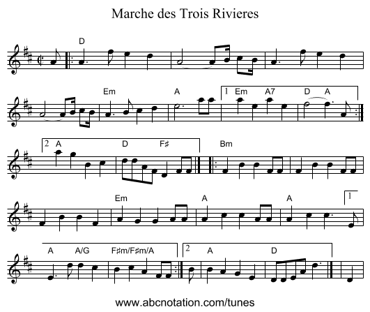 Marche des Trois Rivieres - staff notation
