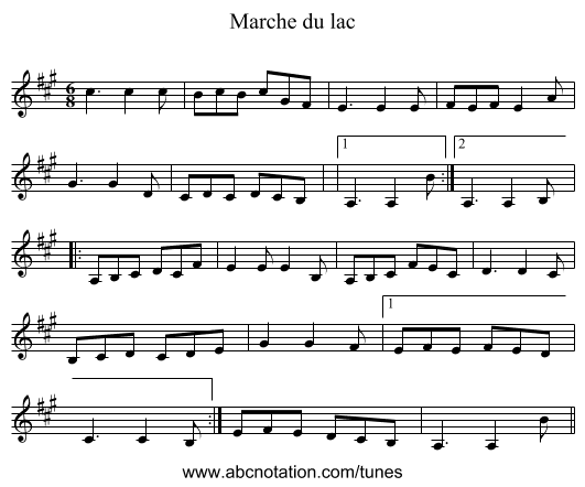 Marche du lac - staff notation