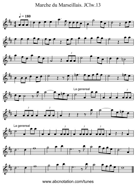Marche du Marseillais. JClw.13 - staff notation