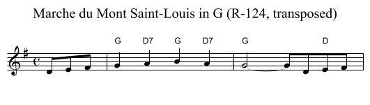 Marche du Mont Saint-Louis in G (R-124, transposed) - staff notation