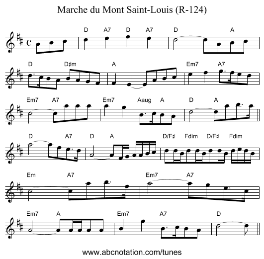 Marche du Mont Saint-Louis (R-124) - staff notation