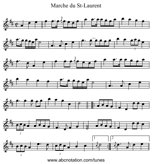 Marche du St-Laurent - staff notation
