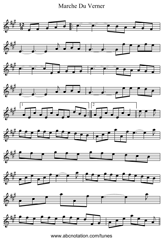 Marche Du Verner - staff notation