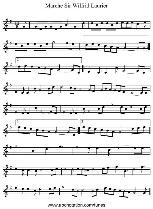 Marche Sir Wilfrid Laurier - staff notation