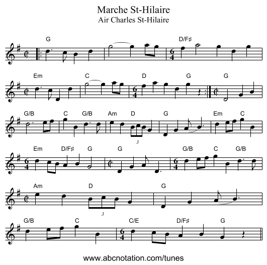 Marche St-Hilaire - staff notation