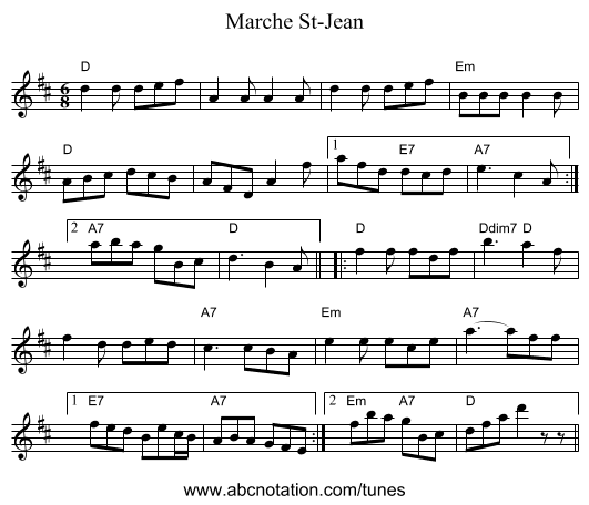 Marche St-Jean - staff notation