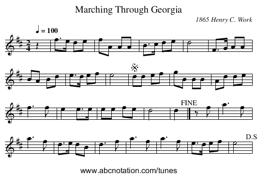 Marching Through Georgia - staff notation