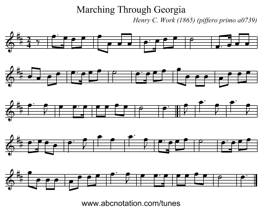 Marching Through Georgia - staff notation