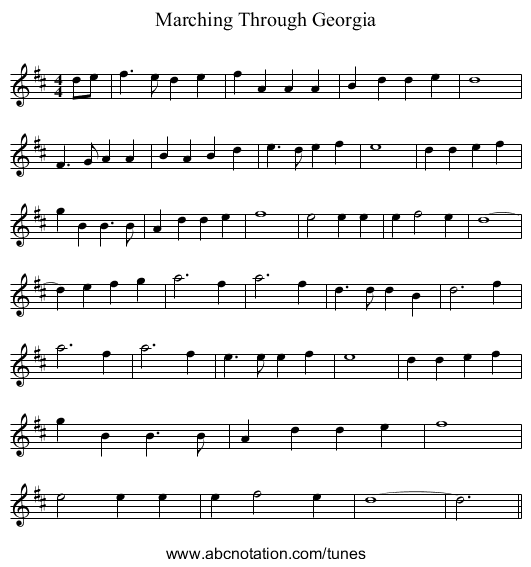 Marching Through Georgia - staff notation