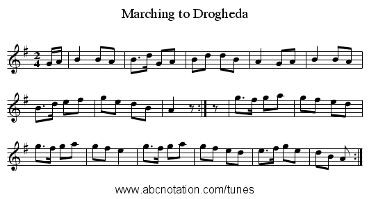 Marching to Drogheda - staff notation