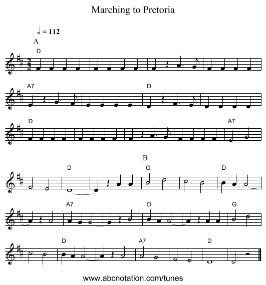 Marching to Pretoria - staff notation