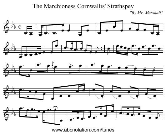 Marchioness Cornwallis' Strathspey, The - staff notation
