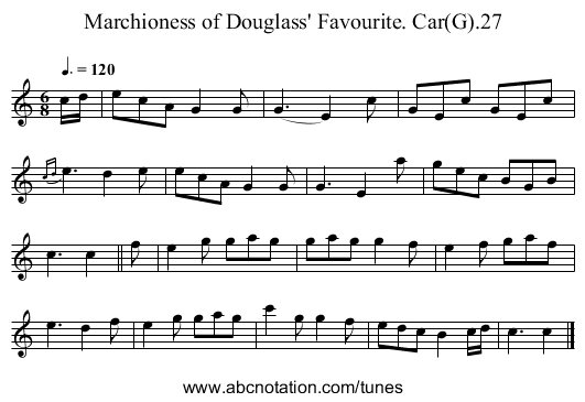 Marchioness of Douglass' Favourite. Car(G).27 - staff notation
