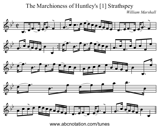 Marchioness of Huntley's [1] Strathspey, The - staff notation