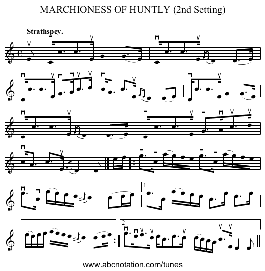 MARCHIONESS OF HUNTLY (2nd Setting) - staff notation