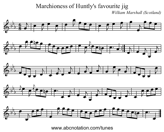 Marchioness of Huntly's favourite jig - staff notation