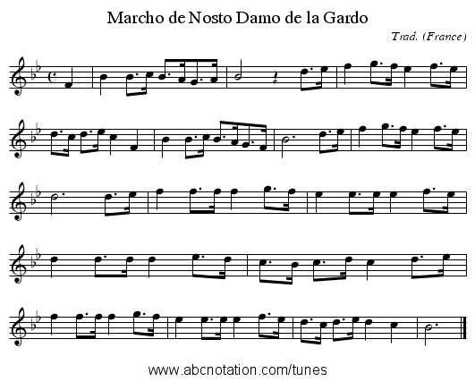 Marcho de Nosto Damo de la Gardo - staff notation