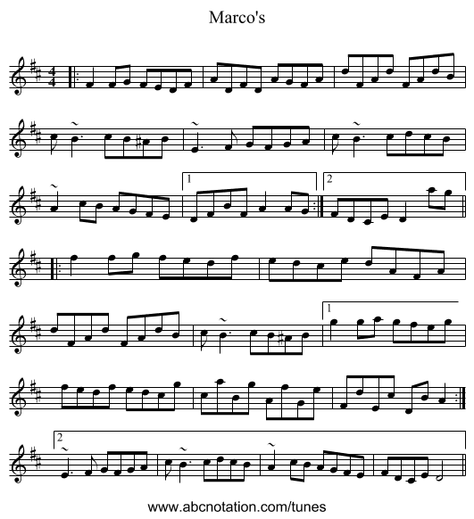Marco's - staff notation