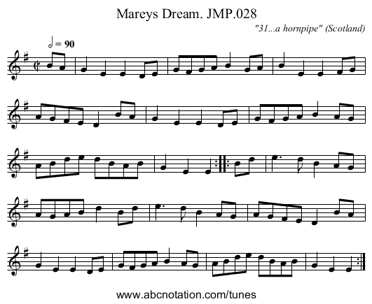 Mareys Dream. JMP.028 - staff notation