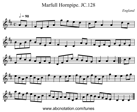 Marfull Hornpipe. JC.128 - staff notation