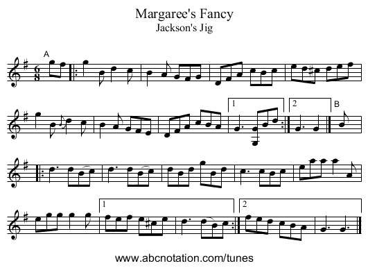 Margaree's Fancy - staff notation