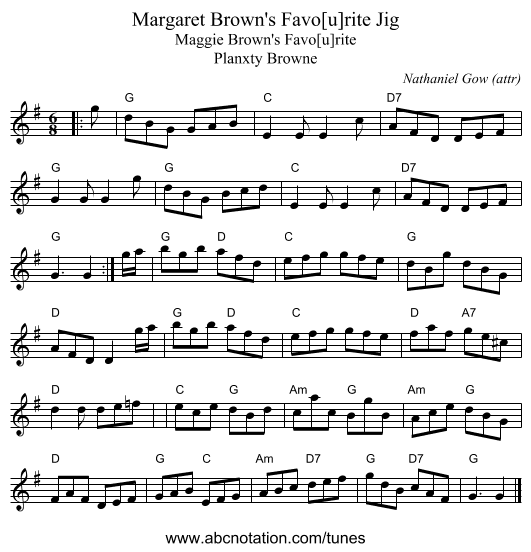 Margaret Brown's Favo[u]rite Jig - staff notation