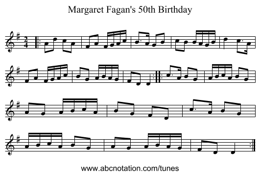 Margaret Fagan's 50th Birthday - staff notation