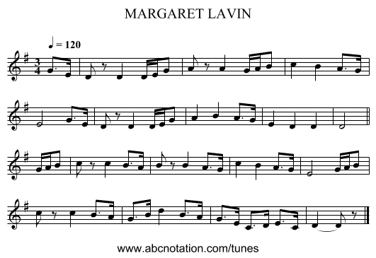 MARGARET LAVIN - staff notation