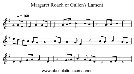 Margaret Roach or Gallen's Lament - staff notation