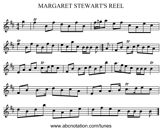 MARGARET STEWART'S REEL - staff notation