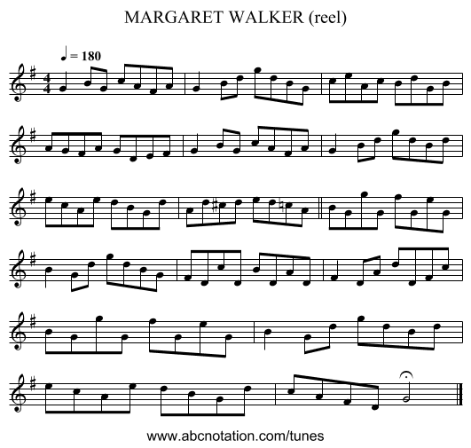 MARGARET WALKER (reel) - staff notation