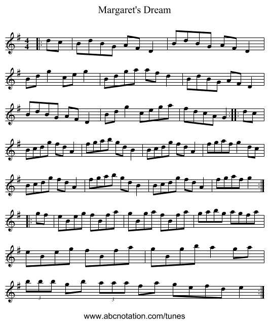 Margaret's Dream - staff notation