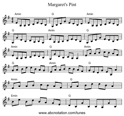 Margaret's Pint - staff notation