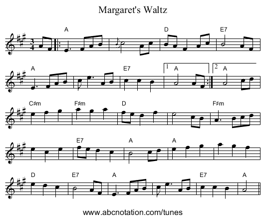 Margaret's Waltz - staff notation