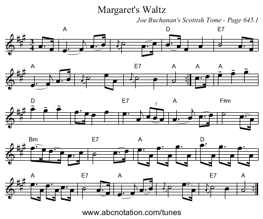 Margaret's Waltz - staff notation