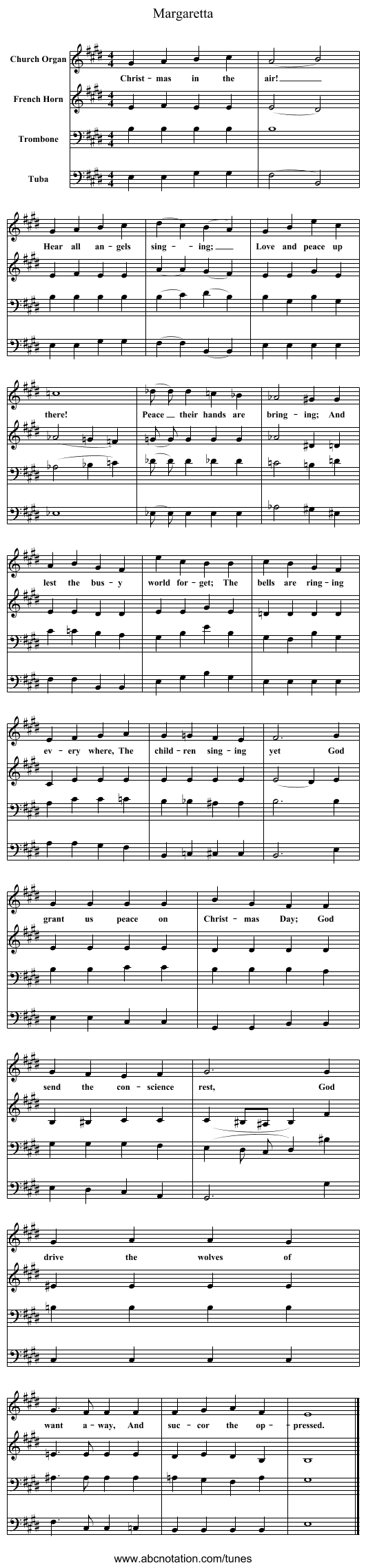 Margaretta - staff notation