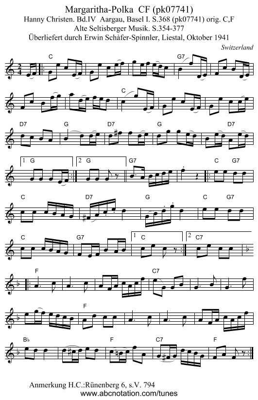 Margaritha-Polka  CF (pk07741) - staff notation