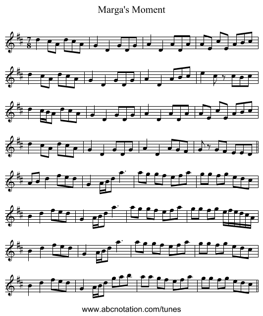 Marga's Moment - staff notation