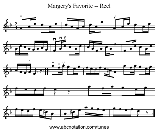 Margery's Favorite -- Reel - staff notation