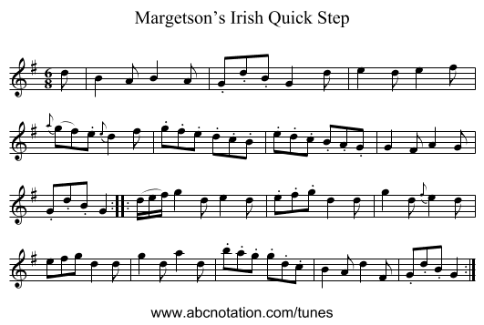 Margetson’s Irish Quick Step - staff notation
