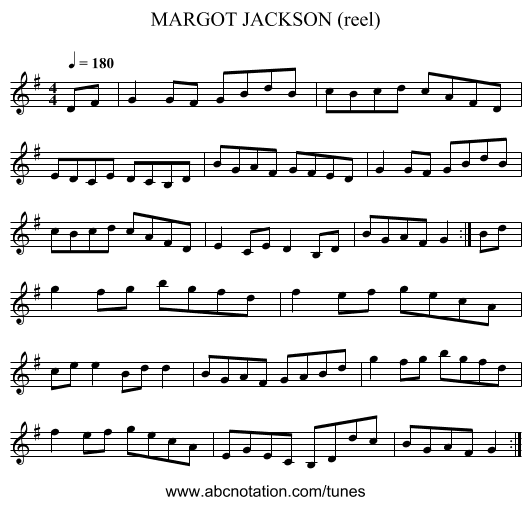 MARGOT JACKSON (reel) - staff notation
