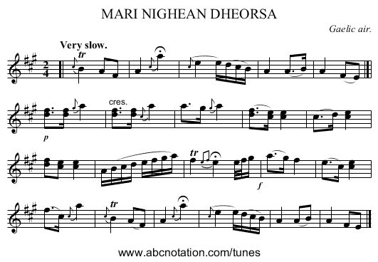 MARI NIGHEAN DHEORSA - staff notation