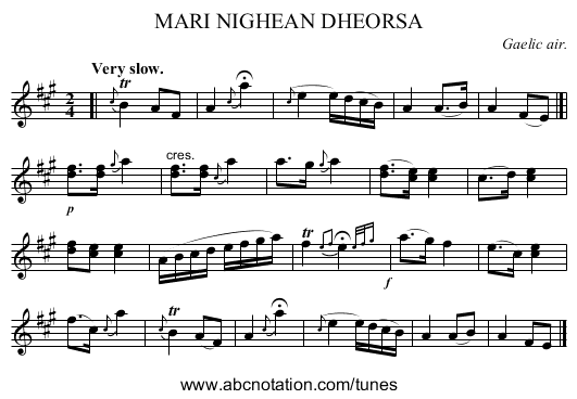 MARI NIGHEAN DHEORSA - staff notation