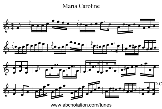Maria Caroline - staff notation