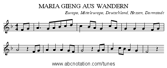 MARIA GIENG AUS WANDERN - staff notation