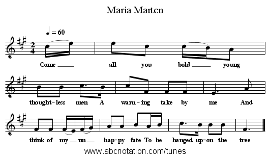 Maria Marten - staff notation