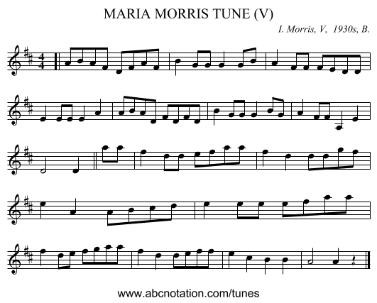 MARIA MORRIS TUNE (V) - staff notation
