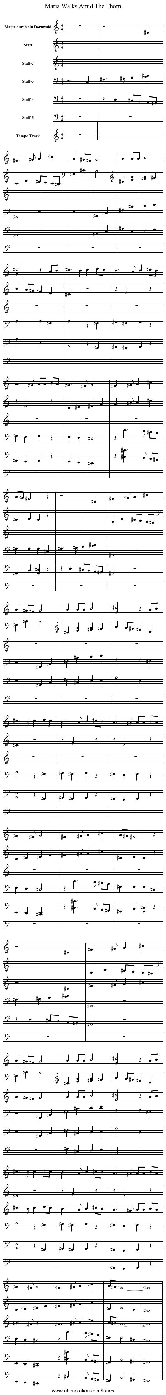 Maria Walks Amid The Thorn - staff notation