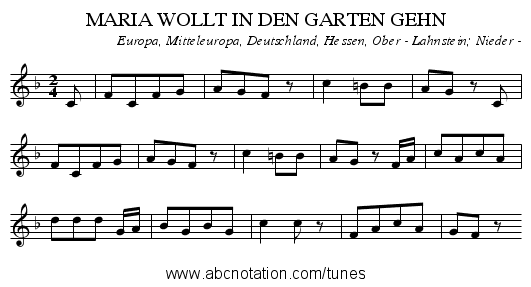 MARIA WOLLT IN DEN GARTEN GEHN - staff notation